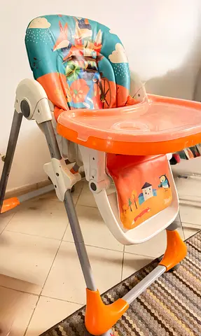 Jikel Adjustable Baby High Chair with Tray - Orange/Teal, Good Condition