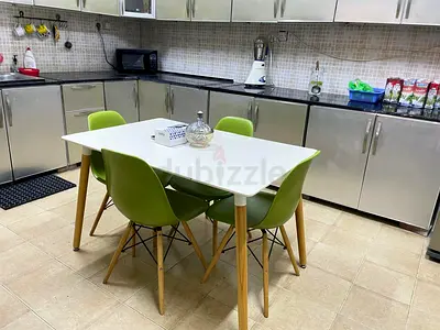 Modern  ikea White Dining Table with 4 Green Chairs - Compact Kitchen Set