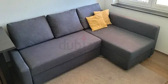 Grey L-shaped 3-seater Sofa with Chaise — Good Condition