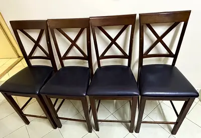 Set of 4 Dark Wood Dining Chairs with Padded Seats