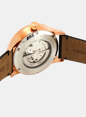 Calvin Klein Chronograph Mens Automatic Rose Gold Watch (Visible Movement) - Leather Strap
