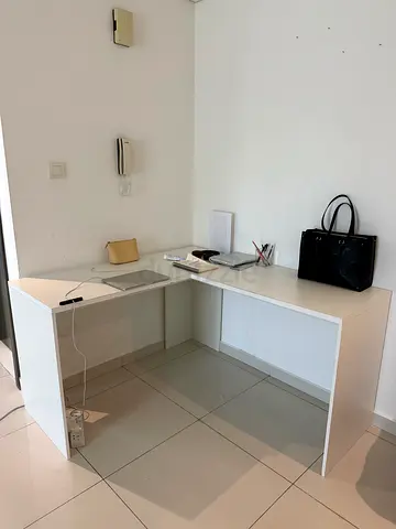 White desk - L shape double table - for home use or office desk