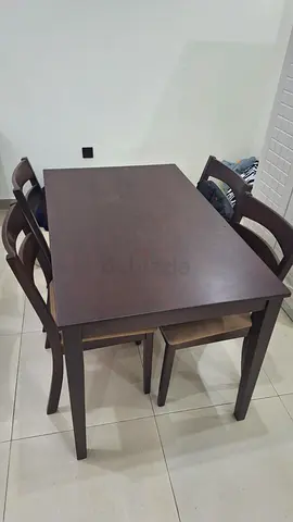 Solid Wood 4-Seater Dining Table with Chairs - Dark Brown