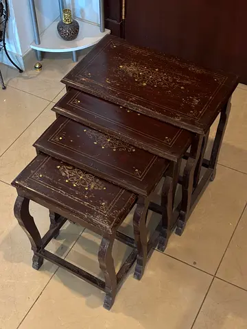 Set of 4 Vintage Nesting Side Tables with Inlay Detail