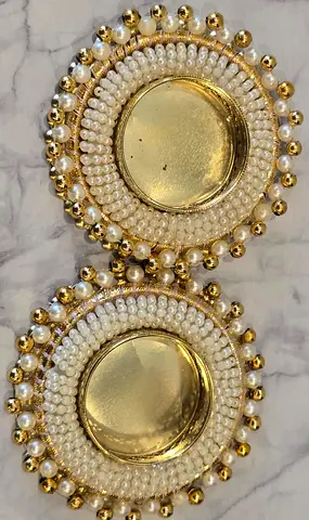 Pair of decorative gold pearl tealight/diya holders