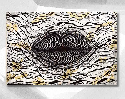 Whisper - 3D illusion Abstract Black and White  Gold Original Artwork on Canvas