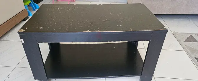 Used Black Wooden Coffee Table with Lower Shelf - Fair Condition
