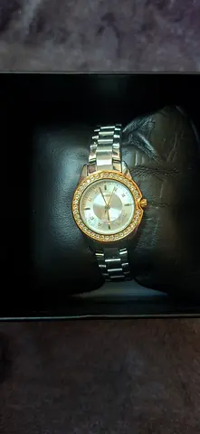 Skmei 1534 Silver/Rose Gold Ladies two-tone stainless steel watch with crystal bezel - light use