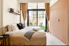 Furnished Studio | Azizi Riviera 31 | Balcony With COMMUNITY Views