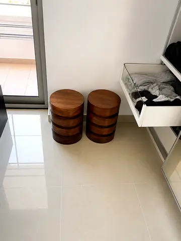 Pair of solid wood round stools / side tables (set of 2)