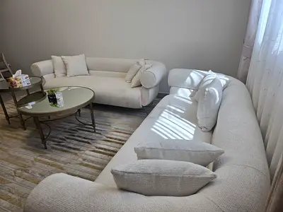 Elegant 6-Seater Off-White Sofa Set + 2 Center Tables | Home Centre | Excellent Condition