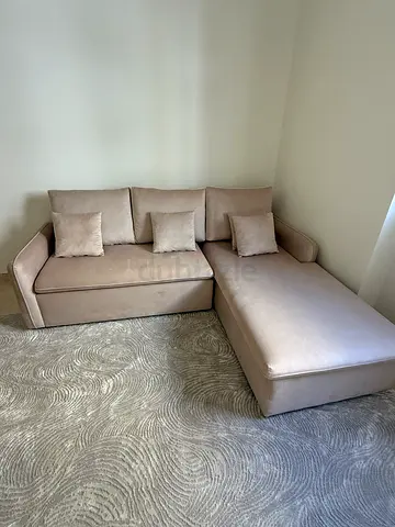 Beige L-Shaped Sofa with Chaise - Good Condition