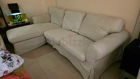 3-Seater Corner Sofa with Chaise - Cream Slipcover