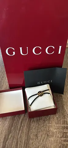 Gucci Black Leather Bracelet with Double G Logo – with Box and Bag amd Receipt
