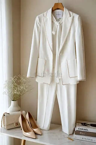 Elegant White Tailored Suit Set
