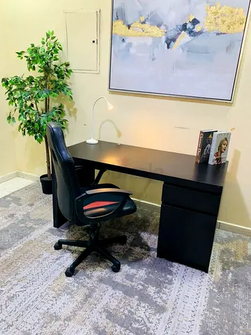 Black Modern Office Desk with Drawers - Good Condition