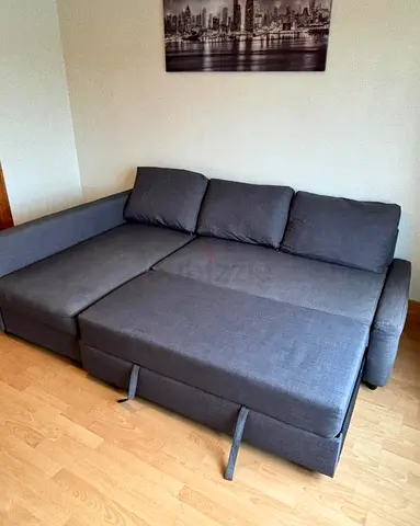 Grey L-shaped Sofa Bed with Storage - Good Condition