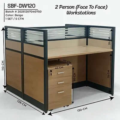 2-Person Face-to-Face Office Workstation Partition Desk (Beige) - SBF-DW120
