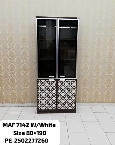 Tall Display Cabinet with Glass Doors and Decorative Lower Panels (80×190 cm)