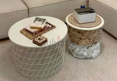 Set of 2 Round Wire Frame Coffee Side Tables with Removable Tops