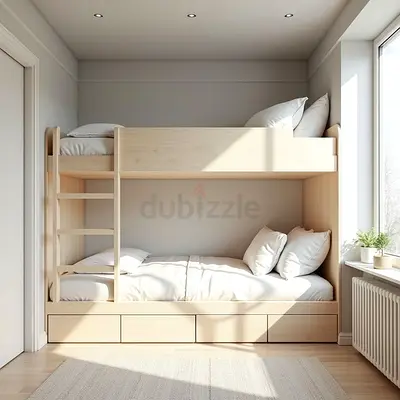 Solid Wood Bunk Bed with Storage Drawers - Light Finish