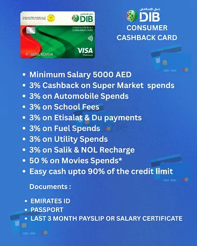 DIB Consumer Cashback Visa Card (Eligibility  Benefits Poster)