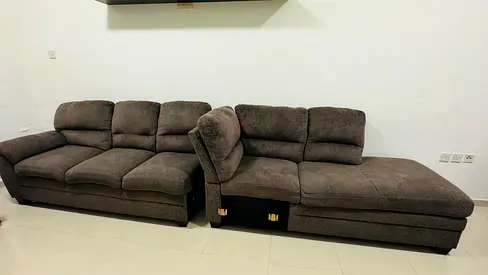 Comfortable L-shaped 5-seater Fabric Sofa with Chaise - Dark Grey