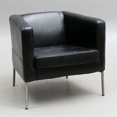 IKEA Black Leather Armchair with Metal Legs - Modern Club Chair, Klappsta