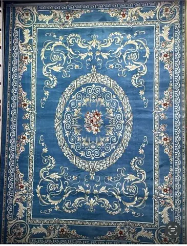 Large Blue Floral Medallion Area Rug - Good Condition