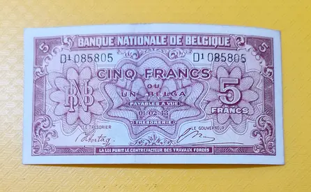 1943 Belgium 5 Francs