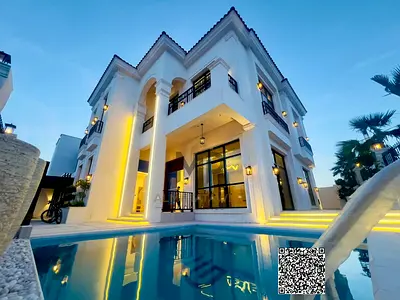 تصميم فاخر مع حمام سباحة وحديقة/تكييف مركزي/مياه وكهرباء/رسوم التسجيل متضمنة