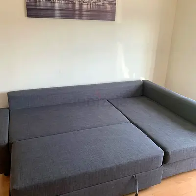 Grey L-shaped Sofa Bed, Converts to Double Bed