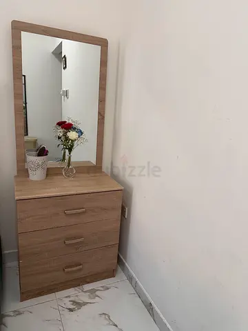 Wooden Dresser with Mirror and 3 Drawers - Light Oak Finish