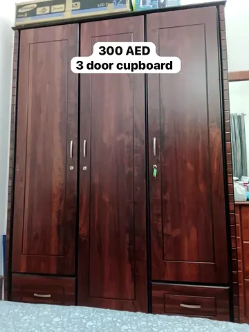 Wooden 3-Door Wardrobe Cupboard - Good Condition, 300 AED