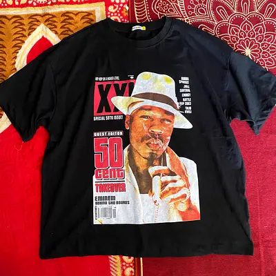 Black Graphic 50 Cent Magazine Cover T-shirt — Size L (Unisex)