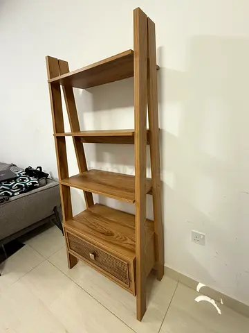 Oak-style 4-tier Shelving Unit with Drawer - Good Condition