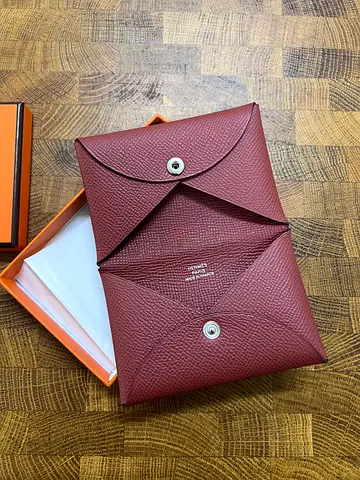 Hermès Calvi Duo Compact Card Holder, Rouge H, Epsom