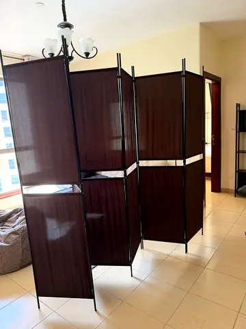 6-Panel Dark Wood Room Divider / Folding Privacy Screen