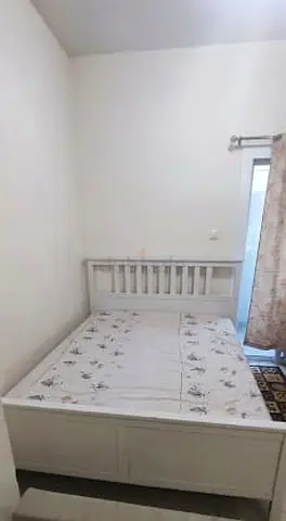 White wooden double bed frame with storage - good condition