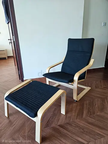 Black Fabric Arm Chair with Root Rest - IKEA POANG