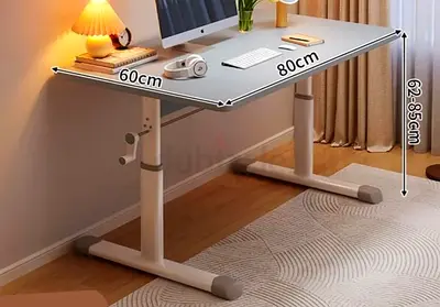 Adjustable Height Study/Computer Desk 80x60cm - White Frame, Grey Top