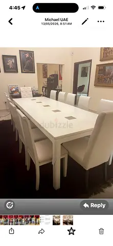 White Extendable Dining Table with  12 High-Back Chairs