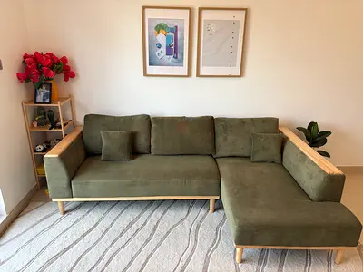 Fabric Right Corner Sofa - Olive