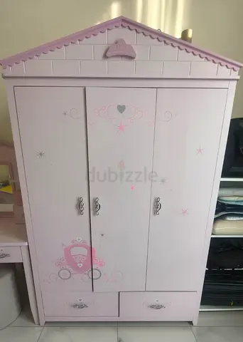 Pink Princess 3-Door Baby Closet / Wardrobe 2 beds plus bedside tables plus 2 mattresses.