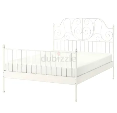 White Metal Queen Bed Frame with Decorative Headboard 160x 200