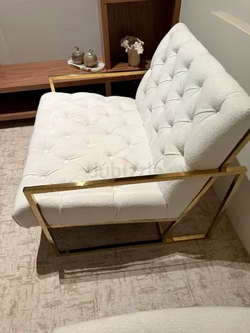 Modern Tufted Lounge Chair with Gold Metal Frame - Ivory (pair - 2 pieces)