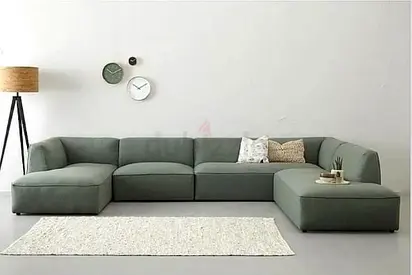 New Modern L-shaped Modular Sofa - 5 Seater, Grey Green