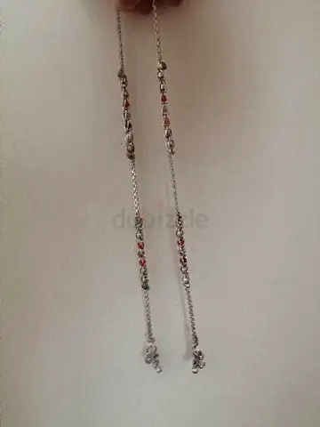 Pair of delicate silver anklets/bracelets with multicolor beads