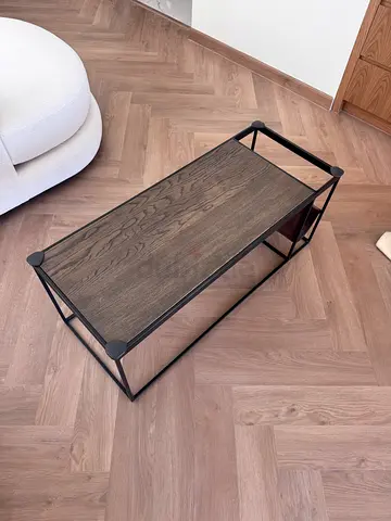 Marina Homes - Modern Black Metal Frame Coffee Table with Wood Top and magazine shelf