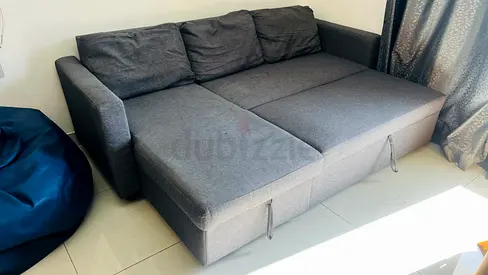 Grey Fabric Convertible Sofa Bed - 3-Seater, Good Condition